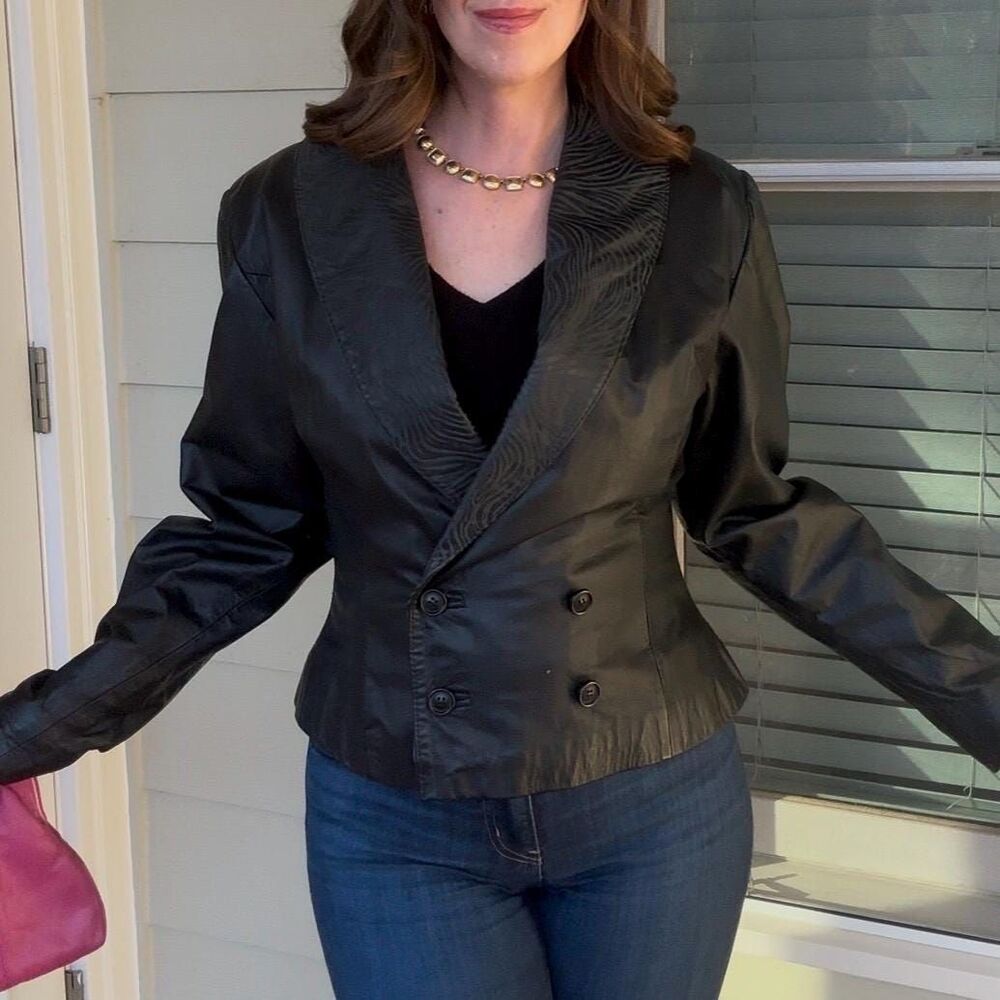 Rare Vintage 90s Avant-Garde Zebra Trim Leather Jacket - GB New York, Size Small